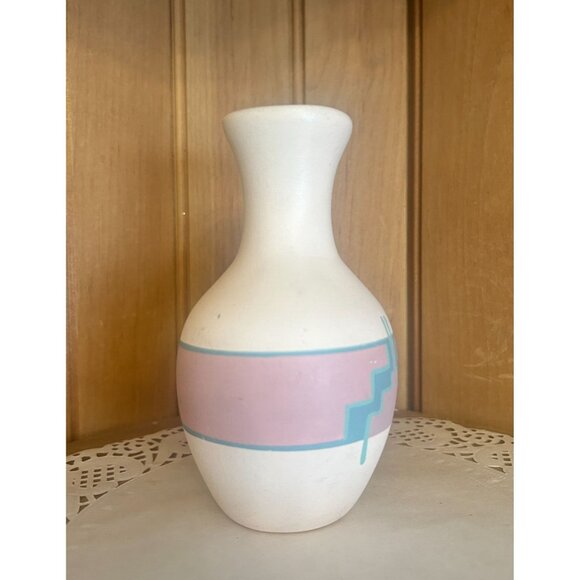 Handcrafted Sandstone Pottery Vase Pink Turquoise Southwest Design Phoenix AZ - Picture 5 of 7